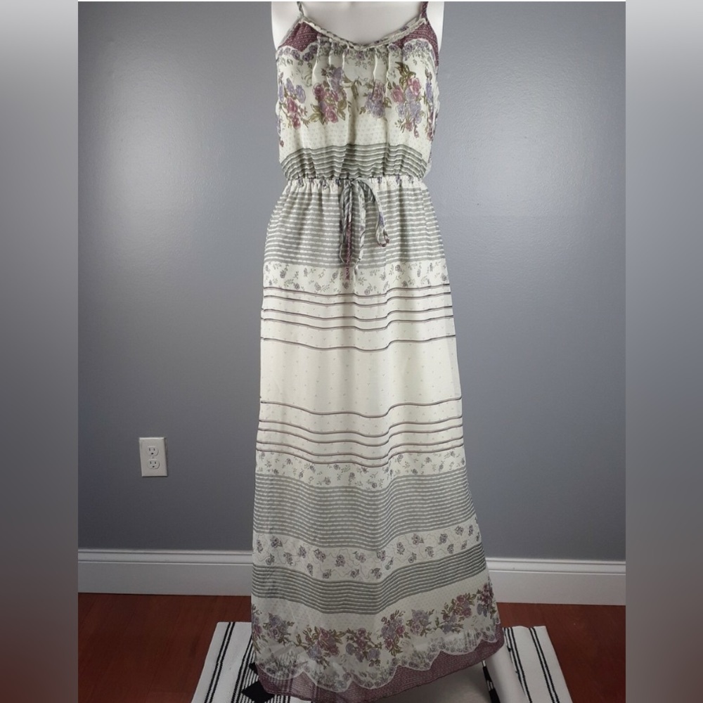 Unique Floral Striped Maxi Dress